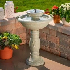 2-Tier Solar Fountain Bird Bath- Country Gardens