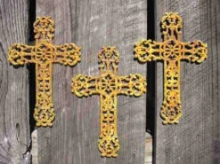 Cast Iron Crosses Set Of 3-Antique And Verde Finish -Bird Haven Outlet Store 3verdicross 4