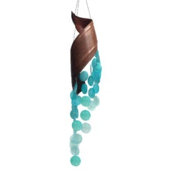 Aqua Capiz Bent Leaf Wind Chime
