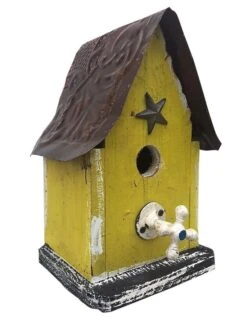 Barn Wood & Tin Rustic Birdhouses -Bird Haven Outlet Store Barn wood ructic Birdhouse Yellow