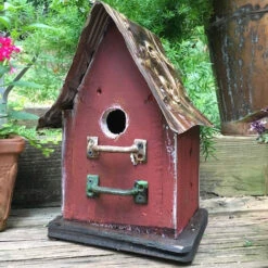 Barn Wood & Tin Rustic Birdhouses -Bird Haven Outlet Store Barnwood birdhouse red