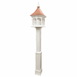 Copper Roof Vinyl/PVC Bird Feeder With Double Window- 29x14 -Bird Haven Outlet Store Copper Roof Birdfeeder on lamp post