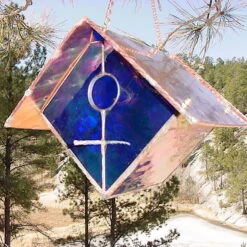 Copper-Stained Glass Birdhouse -Bird Haven Outlet Store Copper Stained Glass Birdhouse Blue