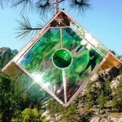 Copper-Stained Glass Birdhouse -Bird Haven Outlet Store Copper Stained Glass Birdhouse Green