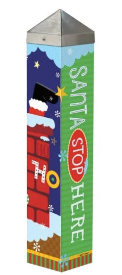 Holiday Garden Art Poles 20-inch -Bird Haven Outlet Store Santa Stops Here Art Pole