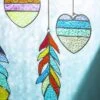 Stained Glass Heart And Feather Mobile