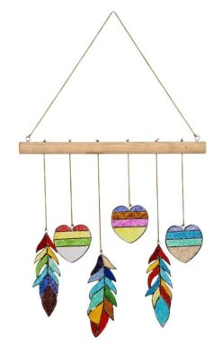 Stained Glass Heart And Feather Mobile -Bird Haven Outlet Store Stained Glass Heart and Feather WindChime Mobile