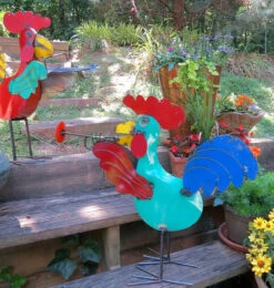 Jamming Roosters Metal Yard Art -Bird Haven Outlet Store rooster metal yard art