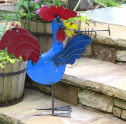 Jamming Roosters Metal Yard Art -Bird Haven Outlet Store rooster with trumpet yard art